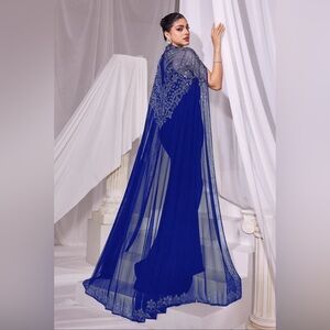 Gorgeous Rhinestone Detail Mock Neck Mermaid Hem Formal Cape Dress Evening Dress